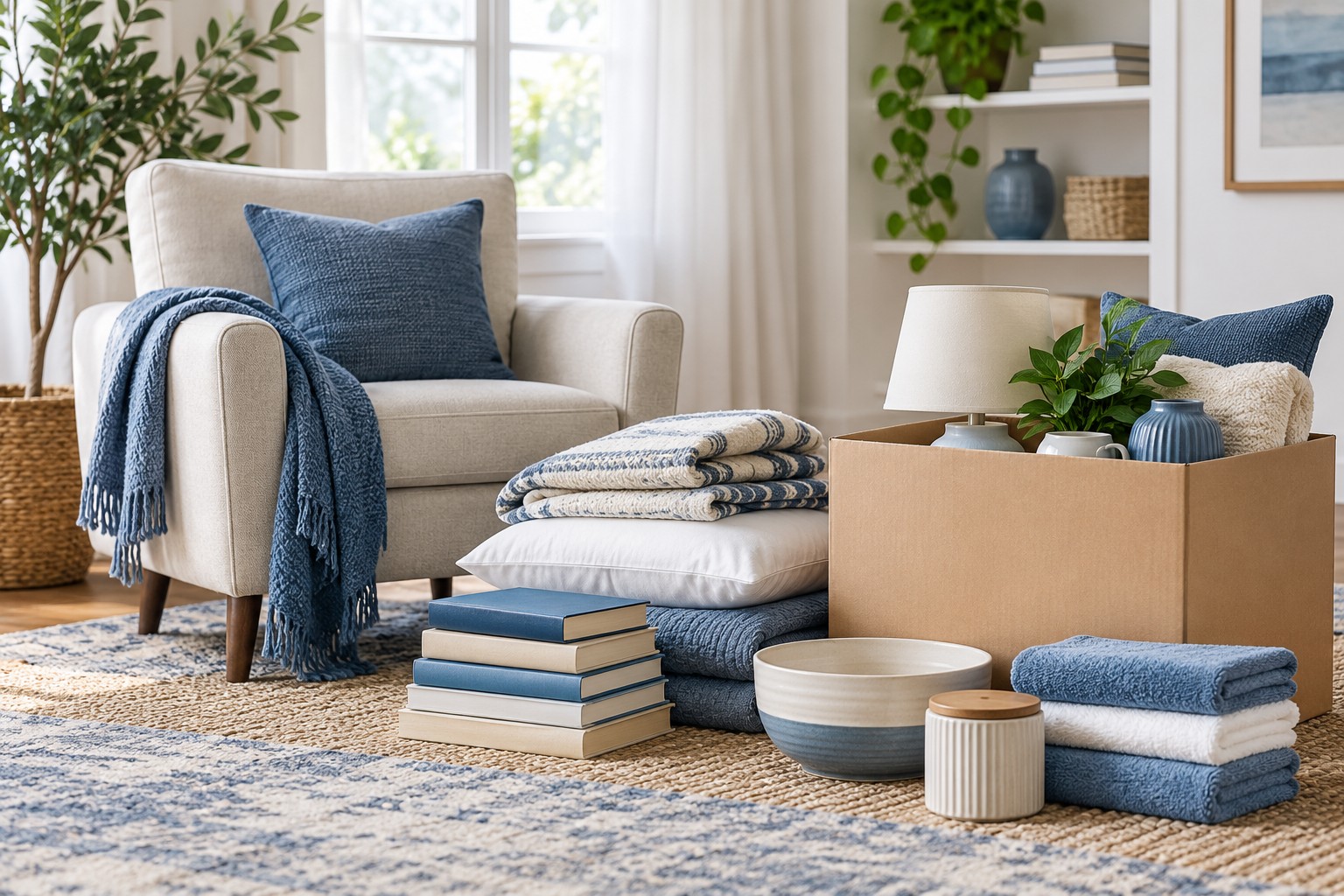 Imagen de referencia: sillón, ropa de cama y artículos del hogar en buenas condiciones